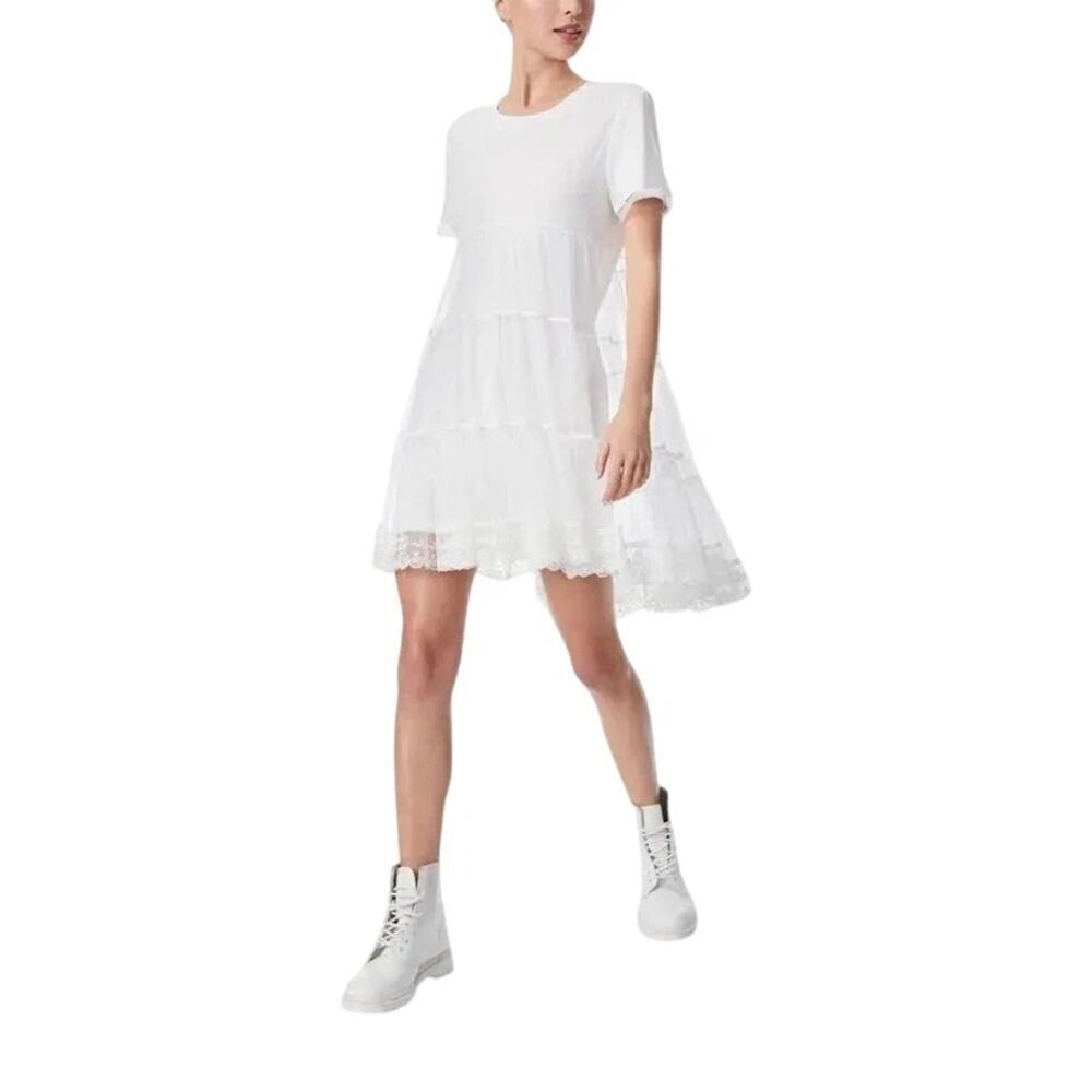 Alice + Olivia Dreema Tulle Shirt Mini Dress Short Sleeves Off White Size S NWT